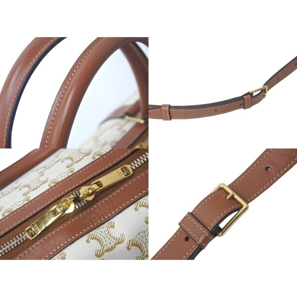 Celine Triomphe Brown White Leather Handbag - Picture 4 of 8